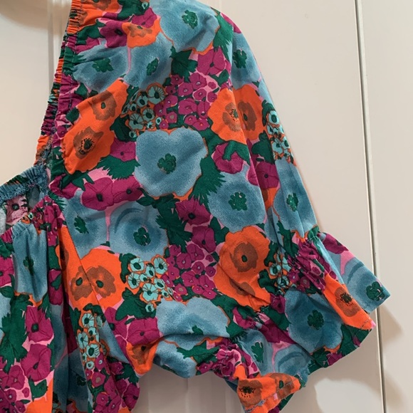 VICI Lush Boho Blue Orange Purple Floral Smocked Top L - Picture 4 of 7